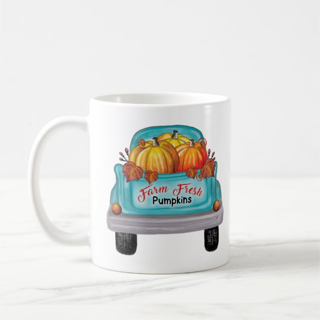 Farm Fresh Pumpkins Vintage Truck Coffee Mug (Left)