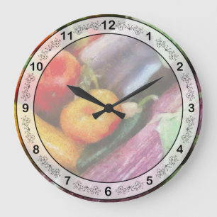 Farm - Fresh Vegetables Large Clock