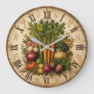 Farm Fresh Vegetables Rustic Farmhouse Kitchen Large Clock