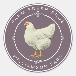 Farm Fresh Vintage Hen Egg Carton Black Plum Classic Round Sticker