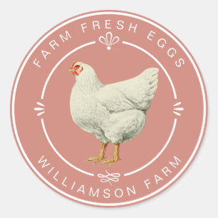 Farm Fresh Vintage Hen Egg Carton Terracotta Blush Classic Round Sticker
