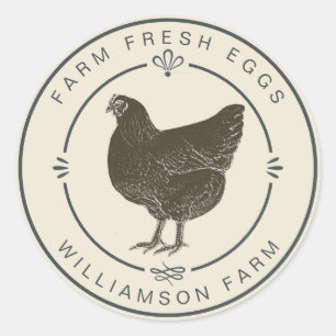 Farm Fresh Vintage Hen Eggs Carton Antique White Classic Round Sticker