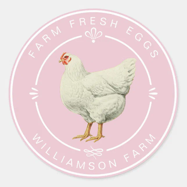 Farm Fresh Vintage Hen Eggs Carton Pink Classic Round Sticker | Zazzle