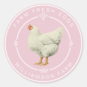 Farm Fresh Vintage Hen Eggs Carton Pink Classic Round Sticker