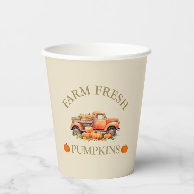 Farm fresh watercolor pumpkins fall autumn paper cups (Front)