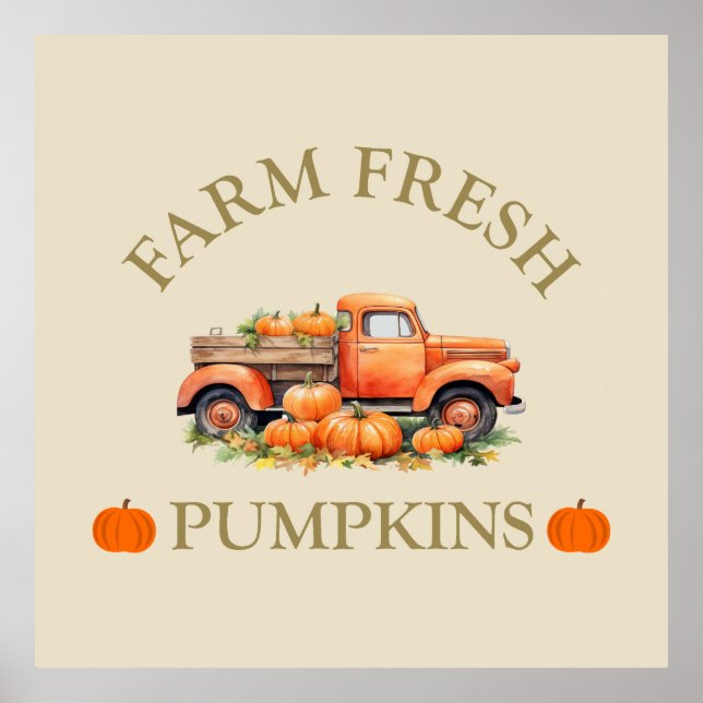Farm fresh watercolor pumpkins fall autumn poster (Front)