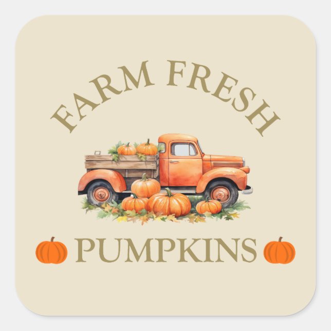 Farm fresh watercolor pumpkins fall autumn square sticker (Front)