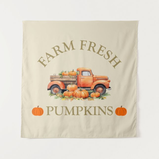 Farm fresh watercolor pumpkins fall autumn tapestry (Front)