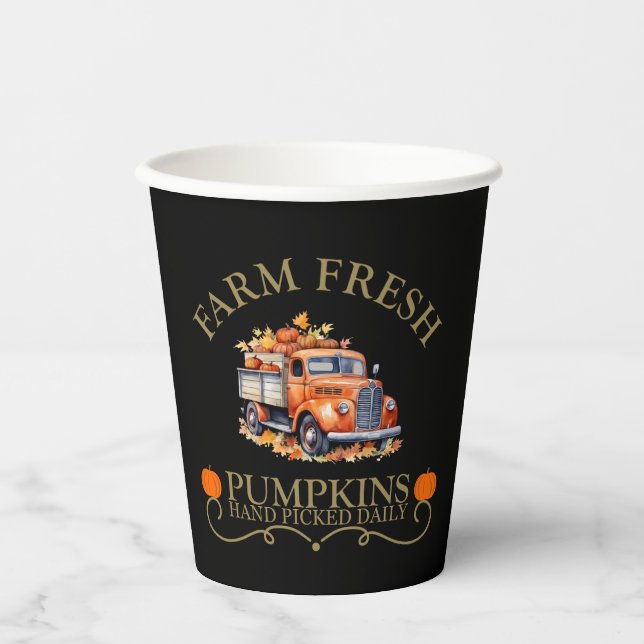 Farm fresh watercolor pumpkins leaves fall autumn paper cups (Front)