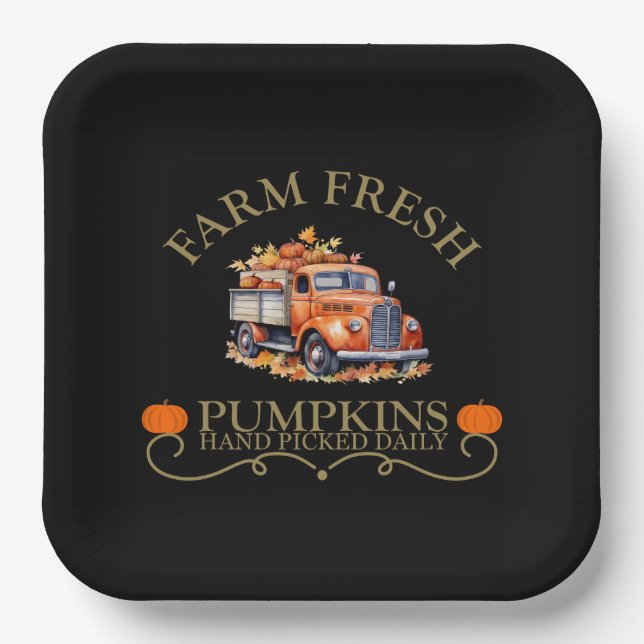 Farm fresh watercolor pumpkins leaves fall autumn paper plate (Front)