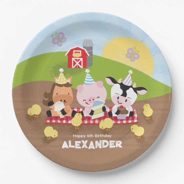 Farm Friends Animal Birthday Party Paper Plates (Front)