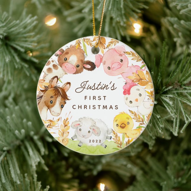Farm Friends Baby's First Christmas Ceramic Tree Decoration (Tree)