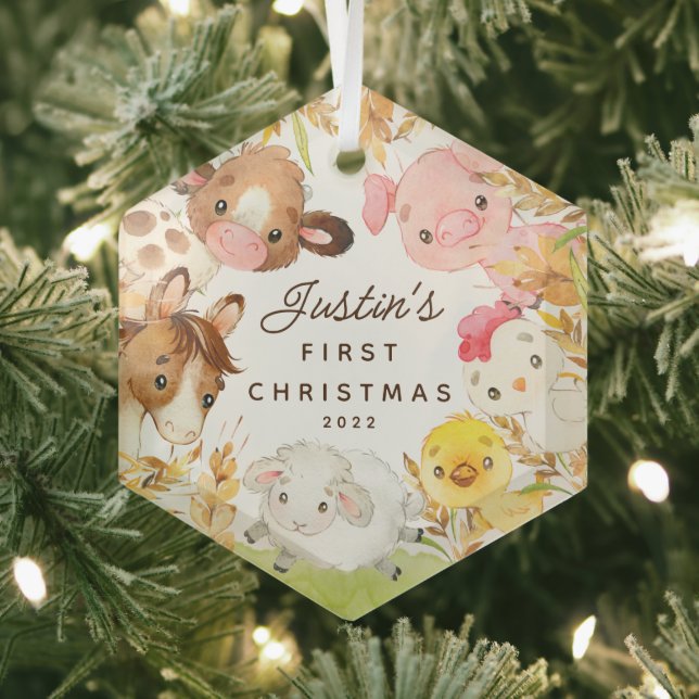 Farm Friends Baby's First Christmas Glass Tree Decoration (Insitu)
