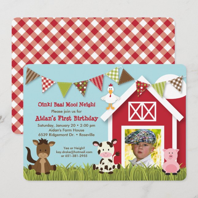 Farm Friends Birthday Invitation (Front/Back)