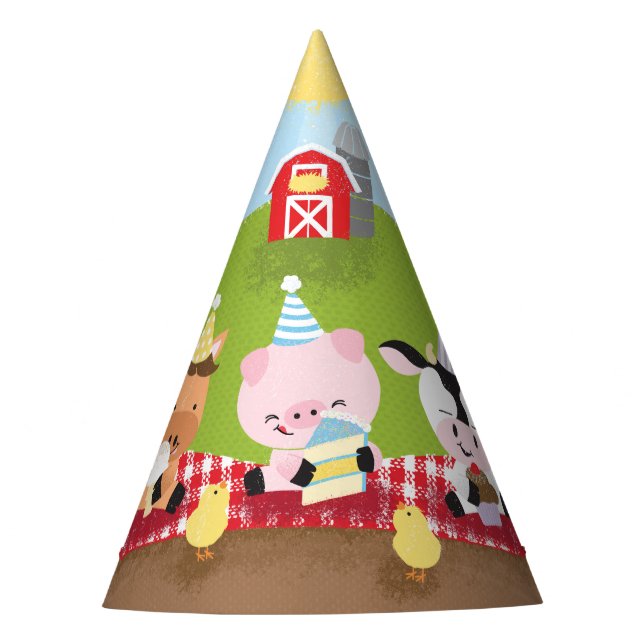 Farm Friends Birthday Paper Party Hat  (Front)