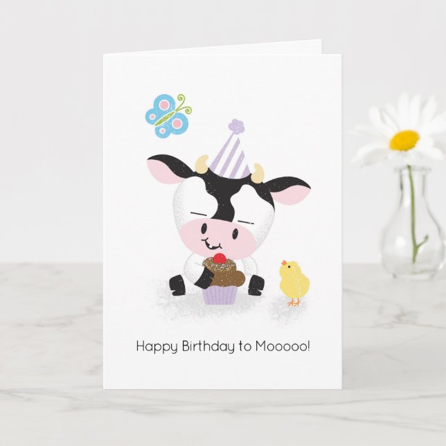 Farm Friends Cheerful Cow Happy Birthday Greeting Card (Small Plant)