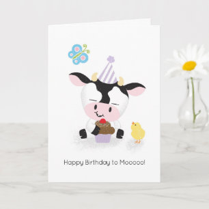 Farm Friends Cheerful Cow Happy Birthday Greeting Card