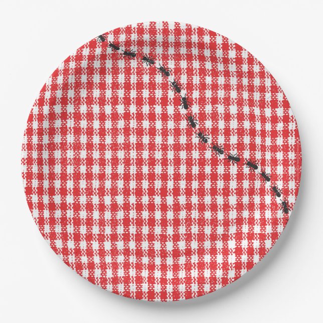 Farm Friends Gingham Birthday Party Paper Plate (Front)