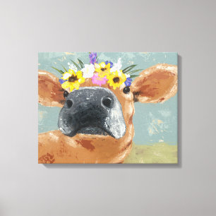 Farm Fun - Cow with Flower Crown Canvas Print