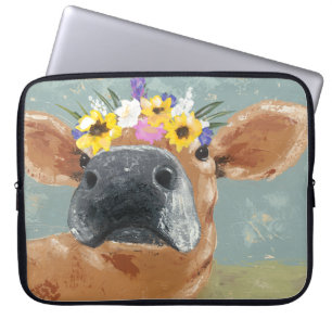 Farm Fun - Cow with Flower Crown Laptop Sleeve