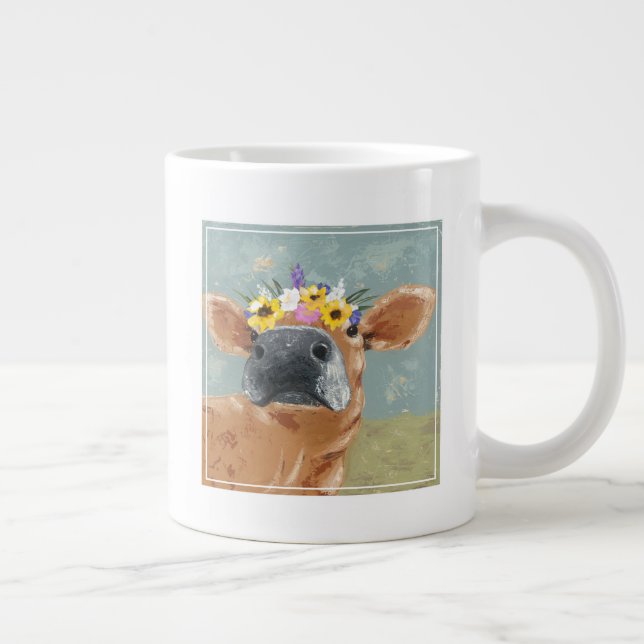 Farm Fun - Cow with Flower Crown Large Coffee Mug (Right)