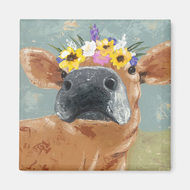 Farm Fun - Cow with Flower Crown Magnet (Front)