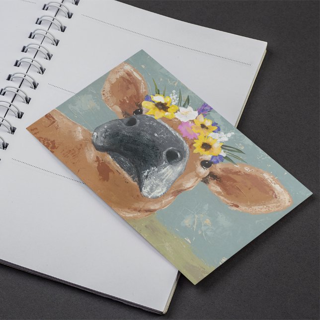 Farm Fun - Cow with Flower Crown Postcard (Postcard on table)