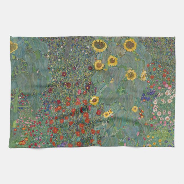 Farm Garden Sunflowers by Gustav Klimt Painting Tea Towel (Horizontal)