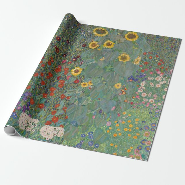 Farm Garden Sunflowers by Gustav Klimt Painting Wrapping Paper (Unrolled)