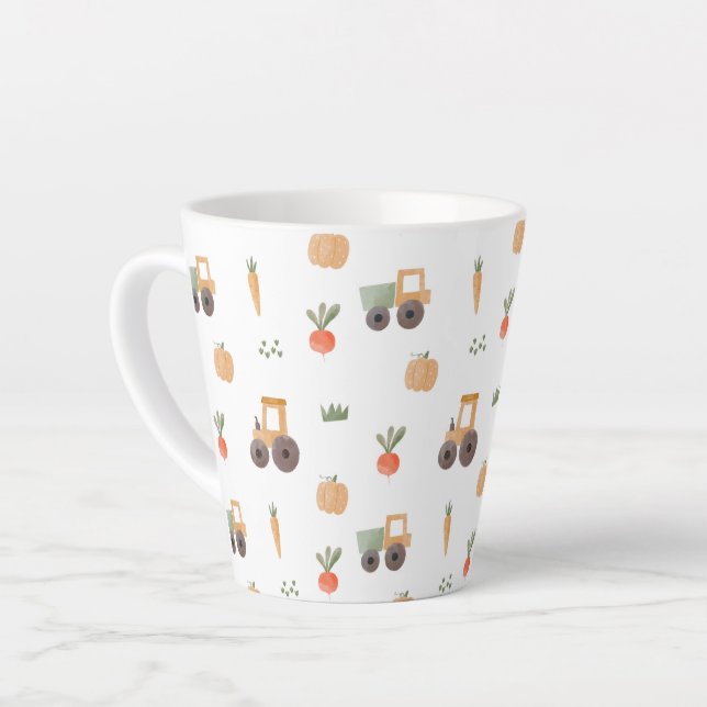 Farm Garden Watercolor Fun Pattern Latte Mug (Left Angle)