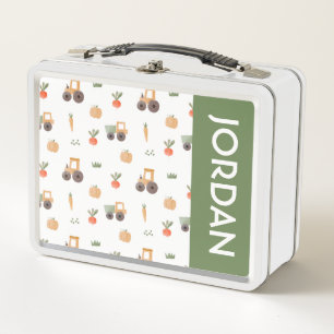Farm Garden Watercolor Fun Pattern Metal Lunch Box