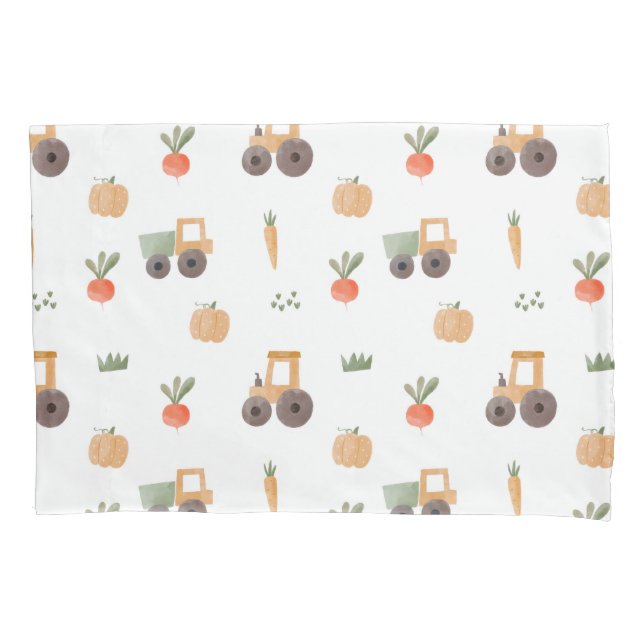 Farm Garden Watercolor Fun Pattern Pillowcase (Front)