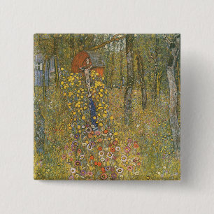 Farm Garden With Crucifix (by Gustav Klimt) 15 Cm Square Badge