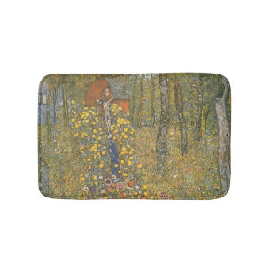 Farm Garden With Crucifix (by Gustav Klimt) Bath Mat
