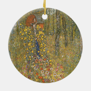 Farm Garden With Crucifix (by Gustav Klimt) Ceramic Tree Decoration