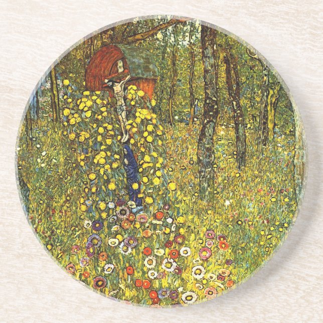 Farm Garden with Crucifix by Gustav Klimt Coaster (Front)