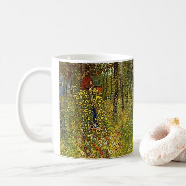 Farm Garden with Crucifix by Gustav Klimt Coffee Mug (With Donut)