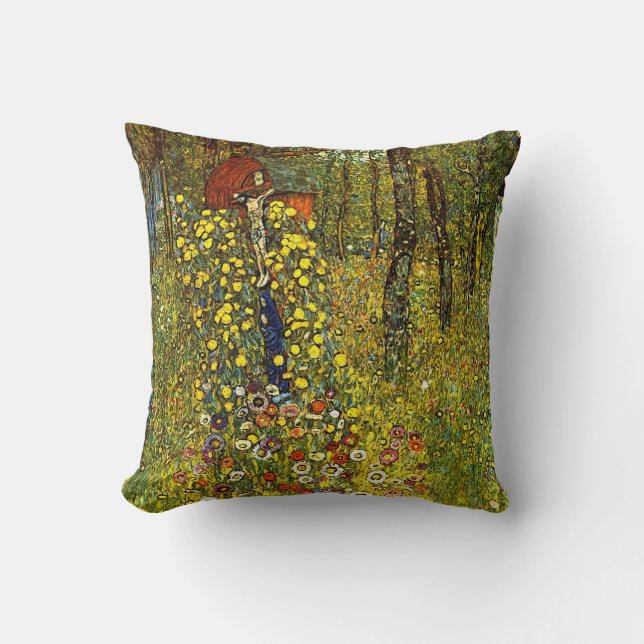 Farm Garden with Crucifix by Gustav Klimt Cushion (Front)
