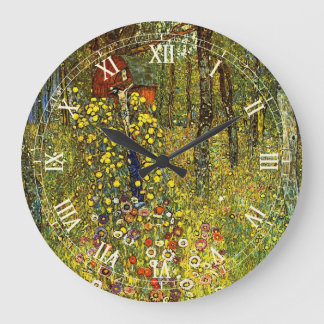 Farm Garden with Crucifix by Gustav Klimt Large Clock
