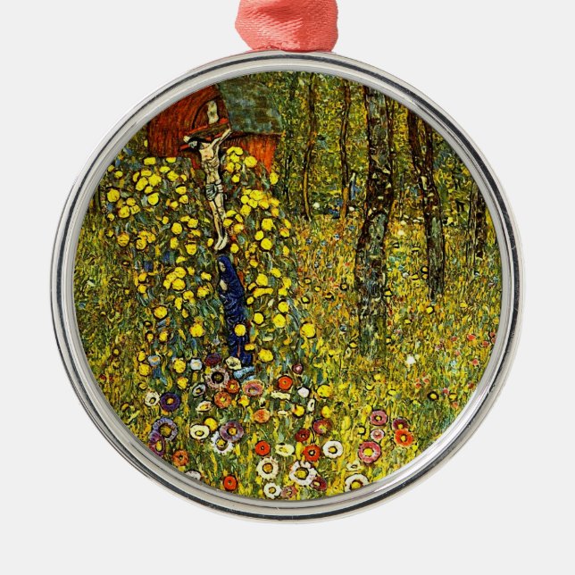 Farm Garden with Crucifix by Gustav Klimt Metal Tree Decoration (Front)