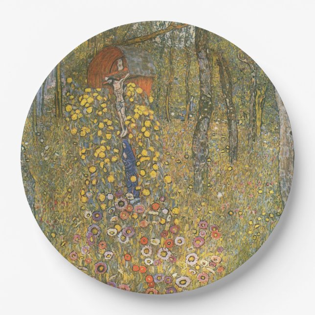 Farm Garden With Crucifix (by Gustav Klimt) Paper Plate (Front)