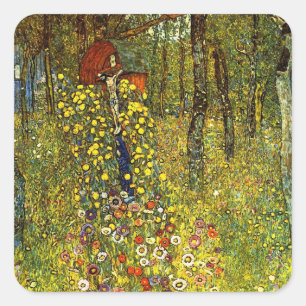Farm Garden with Crucifix by Gustav Klimt Square Sticker