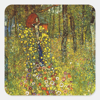 Farm Garden with Crucifix by Gustav Klimt Square Sticker