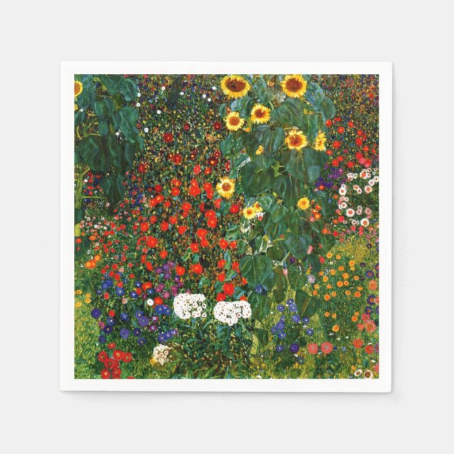 Farm Garden with Sunflowers, art by Gustav Klimt Napkin (Front)