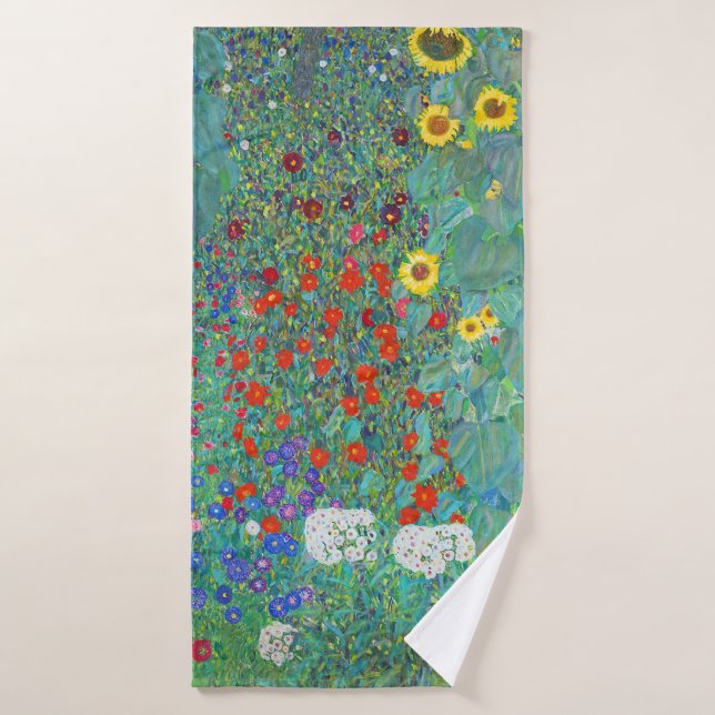 Farm Garden with Sunflowers by Gustav Klimt Bath Towel (Bath Towel)