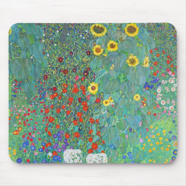 Farm Garden with Sunflowers by Gustav Klimt Mouse Mat (Front)