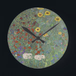 Farm Garden with Sunflowers by Gustav Klimt Round Clock<br><div class="desc">Bring the beauty of Gustav Klimt's famous painting into your home with our Farm Garden with Sunflowers pillow. Featuring stunningly intricate details and vibrant colours, this clock is the perfect addition to any living space. The high-quality print captures the essence of the artwork, and the design is sure to add...</div>