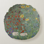 Farm Garden with Sunflowers by Gustav Klimt Round Cushion<br><div class="desc">Bring the beauty of Gustav Klimt's famous painting into your home with our Farm Garden with Sunflowers pillow. Featuring stunningly intricate details and vibrant colours, this pillow is the perfect addition to any living space. The high-quality print captures the essence of the artwork, and the design is sure to add...</div>