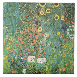 Farm garden with sunflowers by Gustav Klimt Tile