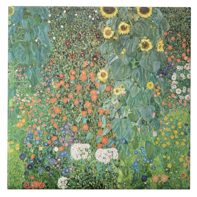 Farm garden with sunflowers by Gustav Klimt Tile (Front)